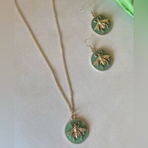 NWT Honey Bee Earrings OR Necklace | Gold + Green
